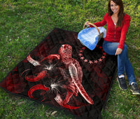 Cook Islands Polynesian Premium Quilt - Turtle With Blooming Hibiscus Red - Polynesian Pride