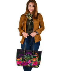 Palau Large Leather Tote Bag - Summer Hibiscus - Polynesian Pride