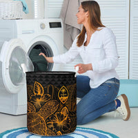 Guam Laundry Basket - Polynesian Turtle Hibiscus Gold - Polynesian Pride