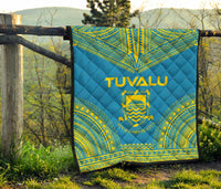 Tuvalu Premium Quilt - Tuvalu Coat Of Arms Polynesian Chief Blue Version - Polynesian Pride