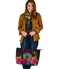 American Samoa Large Leather Tote - Summer Hibiscus - Polynesian Pride