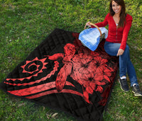 Hawaii Turtle Hibiscus Polynesian Vintage Premium Quilt - Red - Polynesian Pride