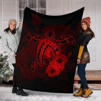 Hawaii Hibiscus Premium Blanket - Harold Turtle - Red - Polynesian Pride