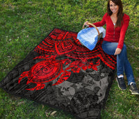 Tonga Polynesian Premium Quilts - Tonga Coat Of Arms & Red Turtle Hibiscus - Polynesian Pride