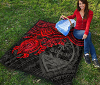 Guam Polynesian Premium Quilt - Guam Coat Of Arms & Red Turtle Hibiscus - Polynesian Pride