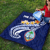Guam Personalised Premium Quilt - Guam Seal Polynesian Patterns Plumeria (Blue) - Polynesian Pride