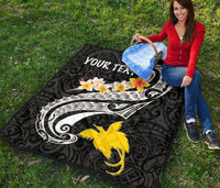Papua New Guinea Custom Personalised Premium Quilt - PNG Seal Polynesian Patterns Plumeria (Black) - Polynesian Pride