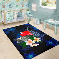 Wallis and Futuna Polynesian Area Rug - Turtle With Plumeria Flowers - Polynesian Pride