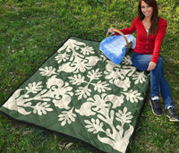 Hawaiian Flower Tropical Pattern Premium Quilt - Green - Argu Style - AH - Polynesian Pride