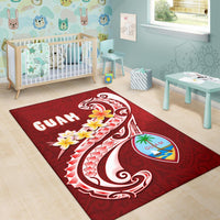 Guam Area Rug - Guam Seal Polynesian Patterns Plumeria (Red) - Polynesian Pride