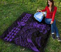 Hawaii Map Kanaka Polynesian Hula Girl Premium Quilt - Purple - Polynesian Pride