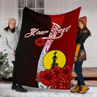 New Caledonia Polynesian Custom Personalised Premium Blanket - Coat Of Arm With Hibiscus - Polynesian Pride