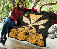 Hawaiian Kanaka Premium Quilt Hibiscus Polynesian Love Gold - Polynesian Pride
