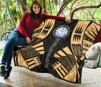 Marshall Islands Premium Quilt - Marshall Islands Seal Polynesian Gold Tattoo - Polynesian Pride