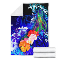 Pohnpei Premium Blanket - Humpback Whale with Tropical Flowers (Blue) - Polynesian Pride