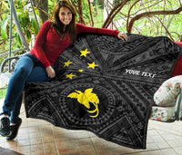 Papua New Guinea Personalised Premium Quilt - Flag With Polynesian Patterns (Black) - Polynesian Pride
