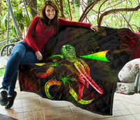 Tokelau Polynesian Premium Quilt - Turtle With Blooming Hibiscus Reggae - Polynesian Pride