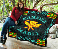 Kanaka Maoli Flag Polynesian Premium Quilt Turquoise - Love Style - Polynesian Pride