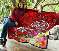Polynesian Premium Quilt - Turtle Plumeria Red Color - Polynesian Pride