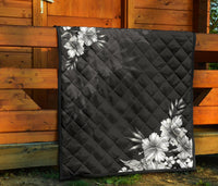 Black n White Hibiscus Premium Quilt - Polynesian Pride