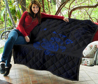Hawaii Turtle Hibicus Map Premium Quilt - Blue - Polynesian Pride