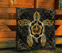 Turtle Hibiscus Yellow Premium Quilt - Polynesian Pride