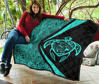 Hawaii Turtle Map Polynesian Premium Quilt - Turquoise - Circle Style - Polynesian Pride