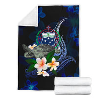 Samoa Polynesian Premium Blanket - Turtle With Plumeria Flowers - Polynesian Pride