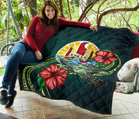 Tahiti Polynesian Premium Quilt - Green Turtle Hibiscus - Polynesian Pride