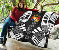 Tonga Premium Quilt - Tonga Coat Of Arms Polynesian White Tattoo (Black) - Polynesian Pride