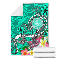 American Samoa Polynesian Premium Blanket - Turtle Plumeria (Turquoise) - Polynesian Pride