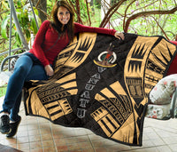 Vanuatu Premium Quilt - Vanuatu Coat Of Arms Polynesian Gold Tattoo - Polynesian Pride