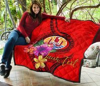 Tahiti Polynesian Custom Personalised Premium Quilt - Floral With Seal Red - Polynesian Pride