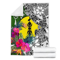 New Caledonia Custom Personalised Premium Blanket White - Turtle Plumeria Banana Leaf - Polynesian Pride