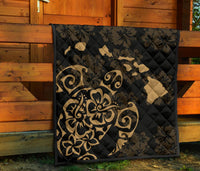 Turtle Hibiscus Map Gold Premium Quilt - Polynesian Pride