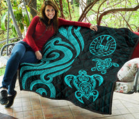 Tahiti Polynesian Premium Quilt - Turquoise Tentacle Turtle - Polynesian Pride