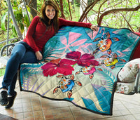 Polynesian Hawaii Premium Quilt - Plumeria Turtles with Hibiscus - Polynesian Pride