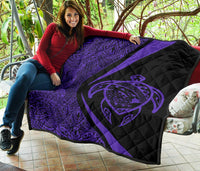 Hawaii Turtle Map Polynesian Premium Quilt - Purple - Circle Style - Polynesian Pride