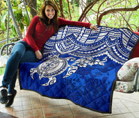 Tonga Polynesian Premium Quilts - Tonga Coat Of Arms & Blue Turtle Hibiscus - Polynesian Pride
