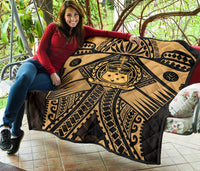 Samoa Polynesian Premium Quilt - Samoa Gold Seal with Polynesian Tattoo - Polynesian Pride