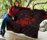 Hawaii Turtle Hibicus Map Premium Quilt - Red - Polynesian Pride