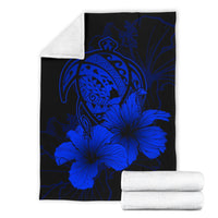Hawaii Hibiscus Premium Blanket - Turtle Map - Blue - Polynesian Pride