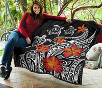 Hawaiian Map Turtle Swim Plumeria Polynesian Quilt - Polynesian Pride
