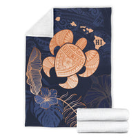 Personalized - Hawaii Kakau Polynesian Turtle Map Premium Blanket - Indigo White - Polynesian Pride