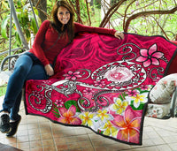 Hawaii Polynesian Premium Quilt - Hawaii Seal With Turtle Plumeria (Pink) - Polynesian Pride