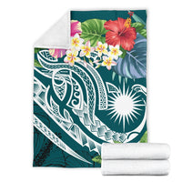 Marshall Islands Polynesian Premium Blanket - Summer Plumeria (Turquoise) - Polynesian Pride