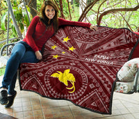 Papua New Guinea Premium Quilt - Flag With Polynesian Patterns (Red) - Polynesian Pride