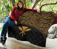 Hawaii Polynesian Premium Quilt - Yellow Kanaka Maoli Curve Version - Polynesian Pride