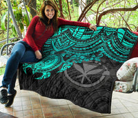 Hawaii Polynesian Premium Quilt - Kanaka Maoli & Turquoise Turtle Hibiscus - Polynesian Pride
