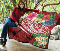 Guam Polynesian Premium Quilt - Summer Plumeria (Black) - Polynesian Pride